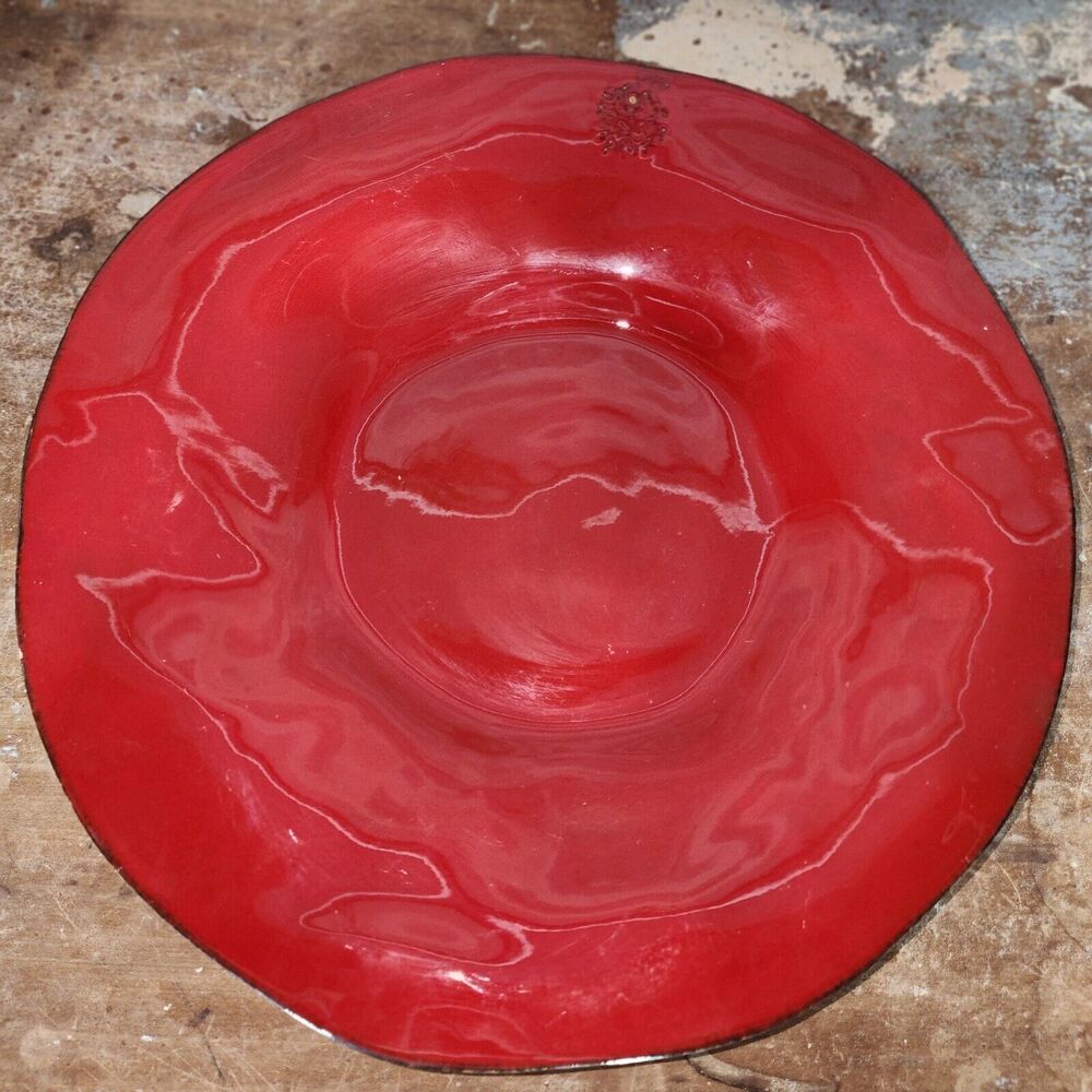 Italian Large 15" Round Red Ceramic Hand-Painted Platter